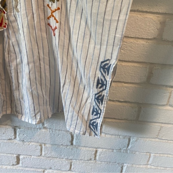 Johnny Was Clapton Stripe Blouse Embroidered Linen Cotton Blend White Medium - Picture 5 of 10